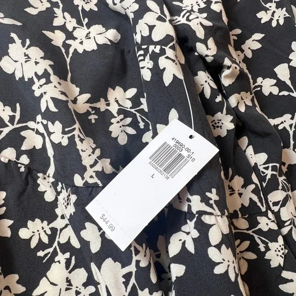 Old Navy Women's Large Black White Floral Long Sleeve Mini Dress Cottagecore - Picture 6 of 7